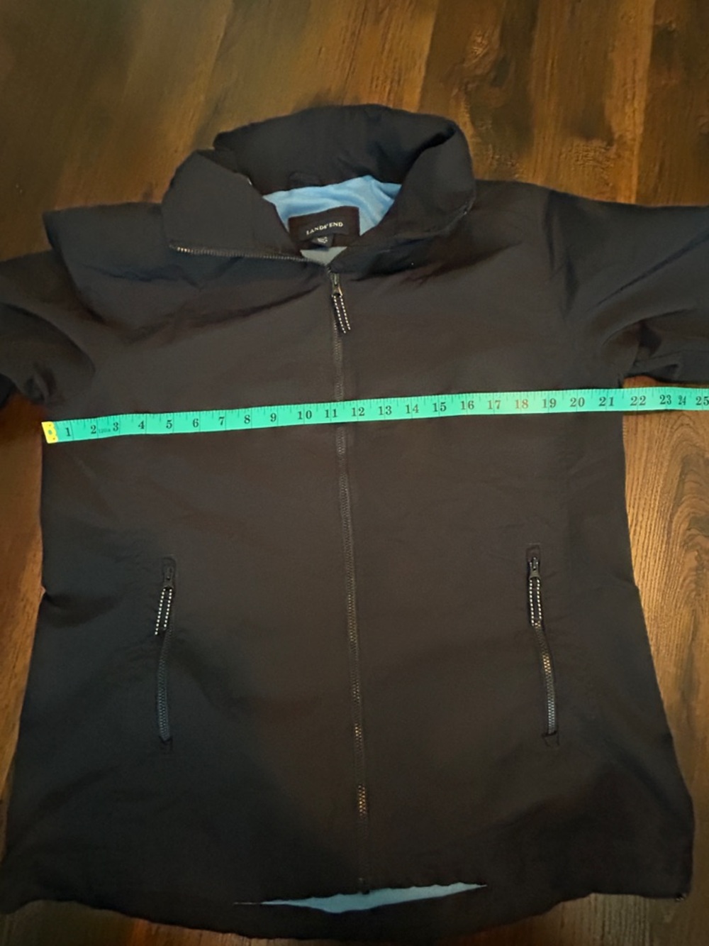 Lands’ End Navy Windbreaker Jacket Hooded Zip Medium 10-12 - Picture 9 of 10